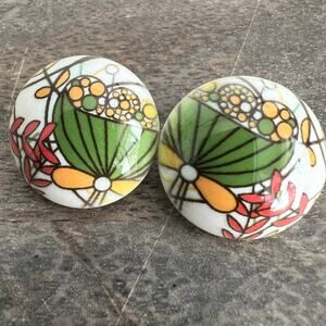 Fall Floral Leaf Bubble Plastic Funky Vintage and Retro Inspired Post Earrnigs